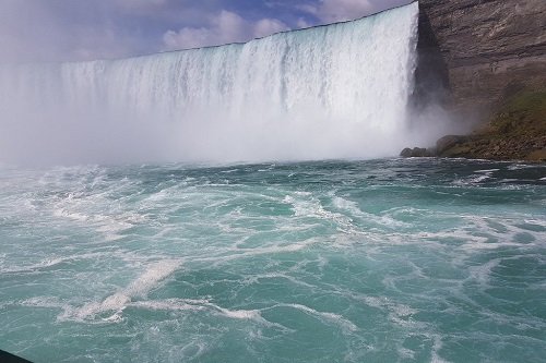 a view of the horseshoe falls from the Maid of the Mist