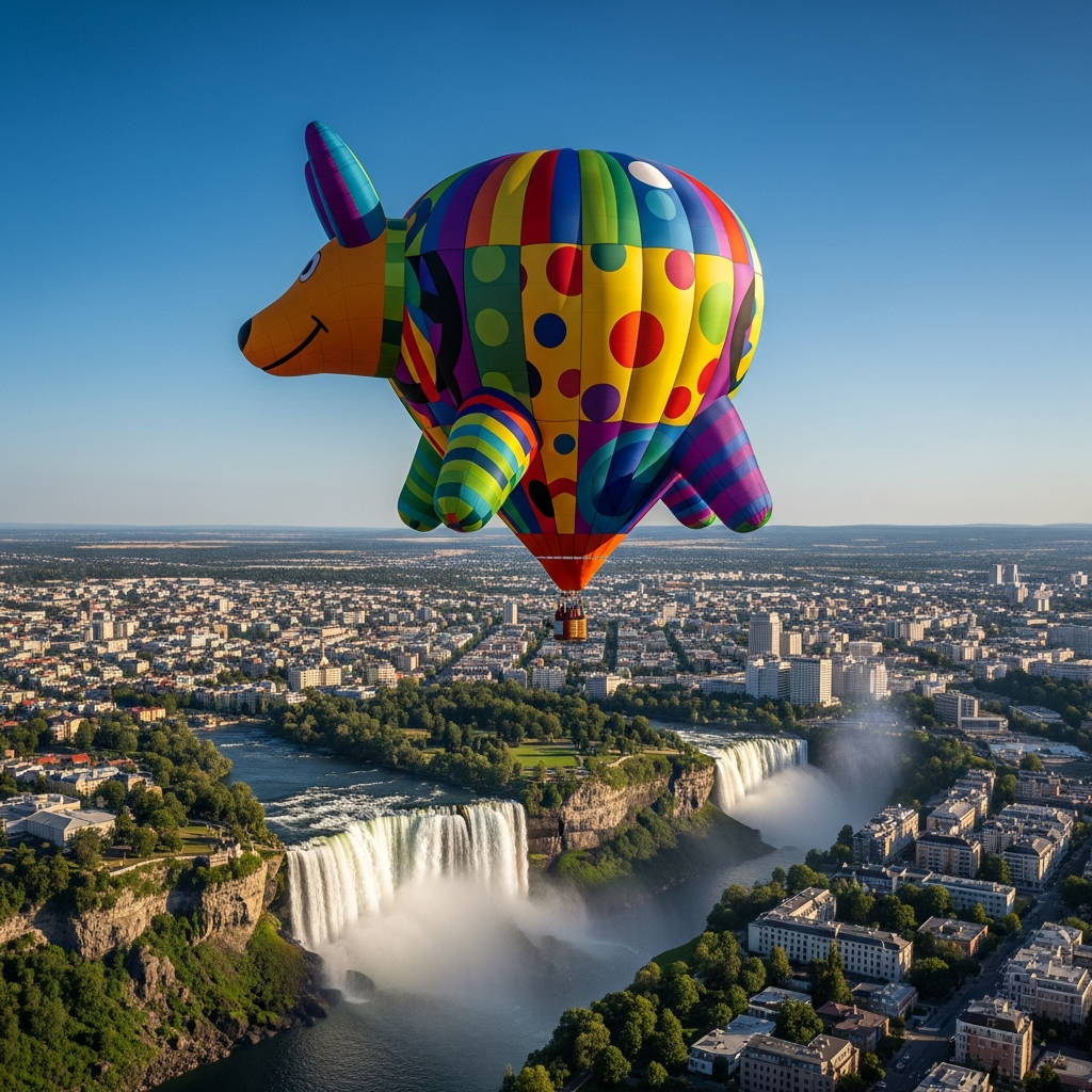 Hot air balloon 500 feet above Niagara Falls