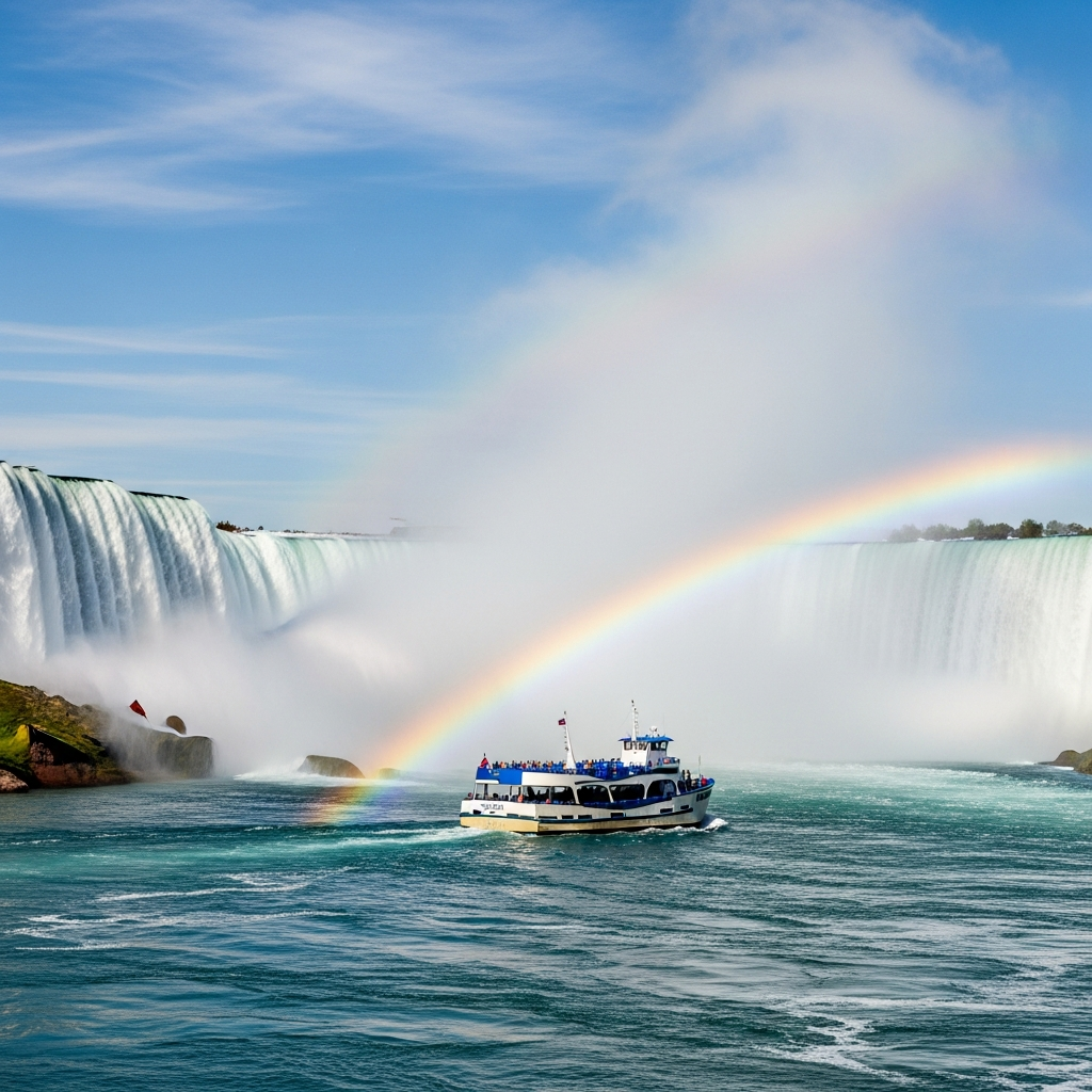 Maid of the Mist tour boat approaching Niagara Falls